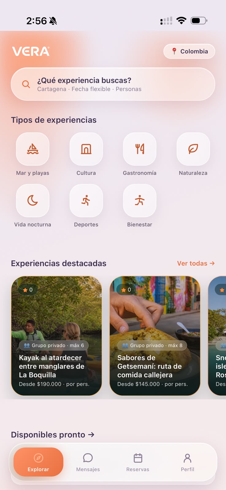 Pantalla principal de la aplicación Vera